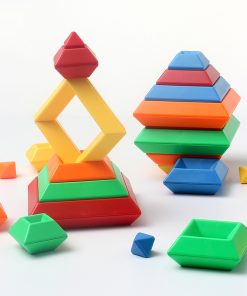 Wieża tęczowa z klockami – drewniana układanka Montessori